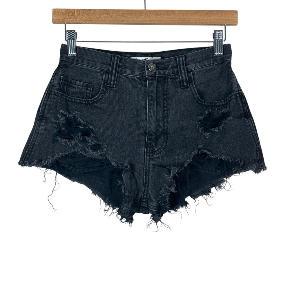 Hollister Denim Shorts Womens 0 Black Distressed High Waisted Y2K Grunge Punk